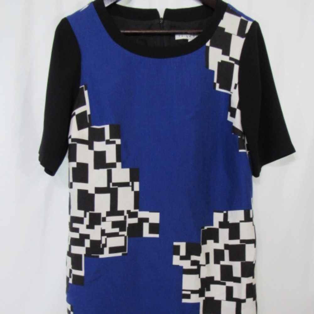 Trina Turk Blue Geometric Print Mini Rayon Lined Dress Size 10
